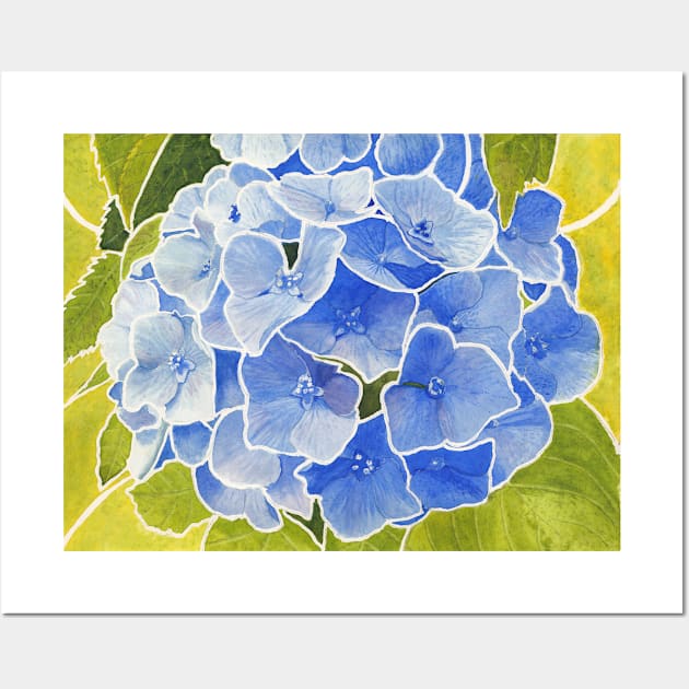 Blue Hydrangea in Watercolor Wall Art by ConniSchaf